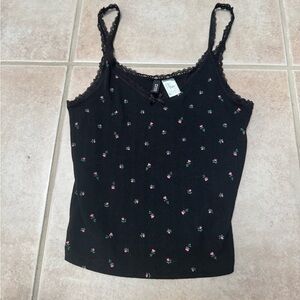 Divided Black Camisole with Pink Floral Accents